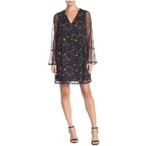 NWT BCBG Black Floral Longsleeve Dress Sheer Mini Romantic Cute Goth-XS